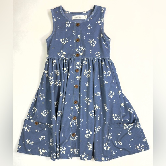 INDIE BLUE Girl's Blue Floral A-Line‎ Maxi Dress with Pockets Farmhouse Size 8Y - Picture 1 of 9